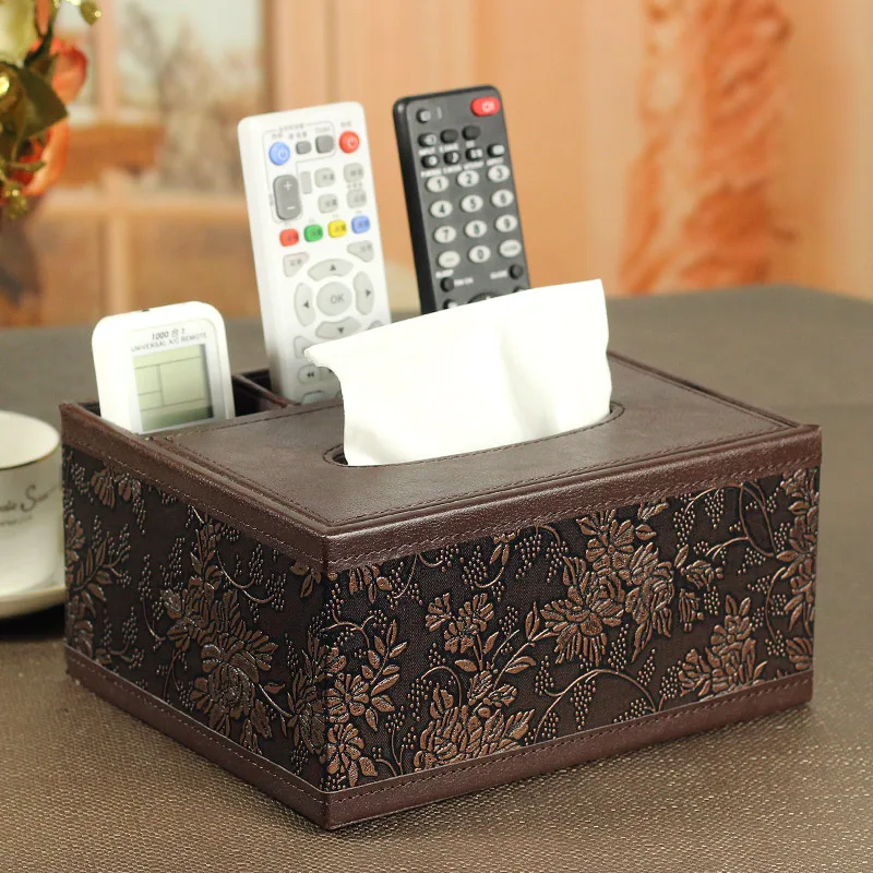 

Fashion Vintage PU Leather Multifunctional Desktop Remote Control Tissue Storage Box