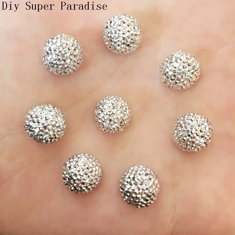 40pcs 10mm Resin Silver Round Flatback Half Ball Beads Stone Wedding Button Diy Cfaft F119