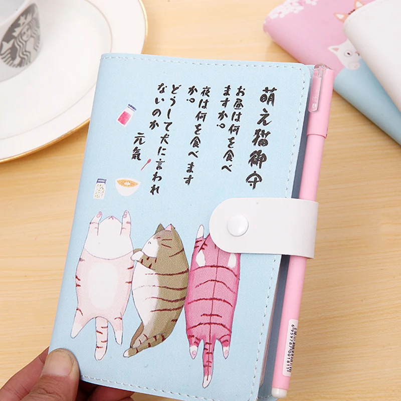 Cute Kawaii Stationery Leather Notebook Japanese Style Color Page Sketchbook Graffiti Diary Planner Notepad A6 Notebooks