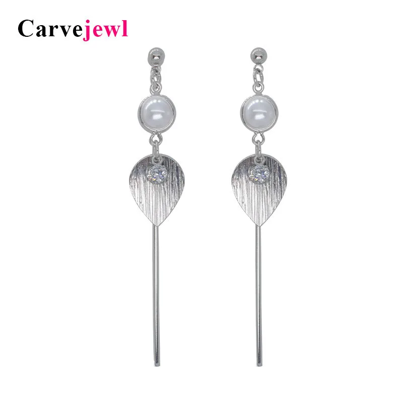 Carvejewl simulated pearl dangle earrings for women jewelry girl gift stamping tear drop Korea new design long earring wholesale