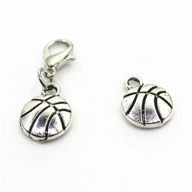 New Arrive 30pcs Silver Basketball Dangle Charms Lobster Clasp charms Hanging Charm DIY Jewelry Accessories Bracelet Necklace