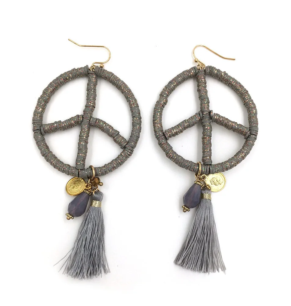 

tassel earring peace earrings clay ceramic earrings bohemian ethnic summer style earrings