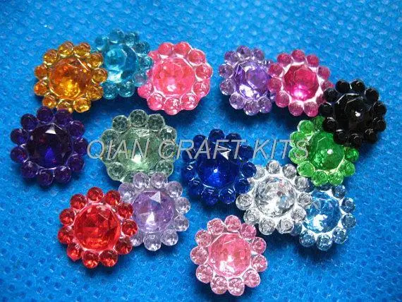 2000pcs Round Flower shaped gems 11mm-Mix colors acrylic shiny rhinestone dotted sparkling beads hair accessories eco friendly