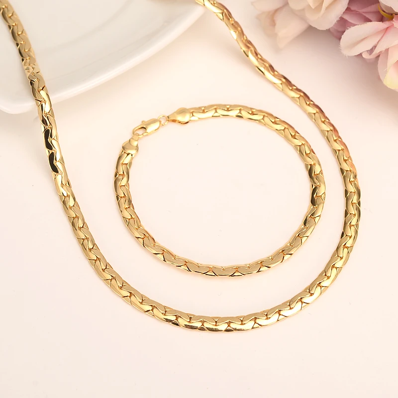 Bangrui New Jewelry  Necklace  bracelet Wholesale Trendy 7MM Width Cuban Chain Men Necklace Bracelet Ethiopian Jewelry Sets