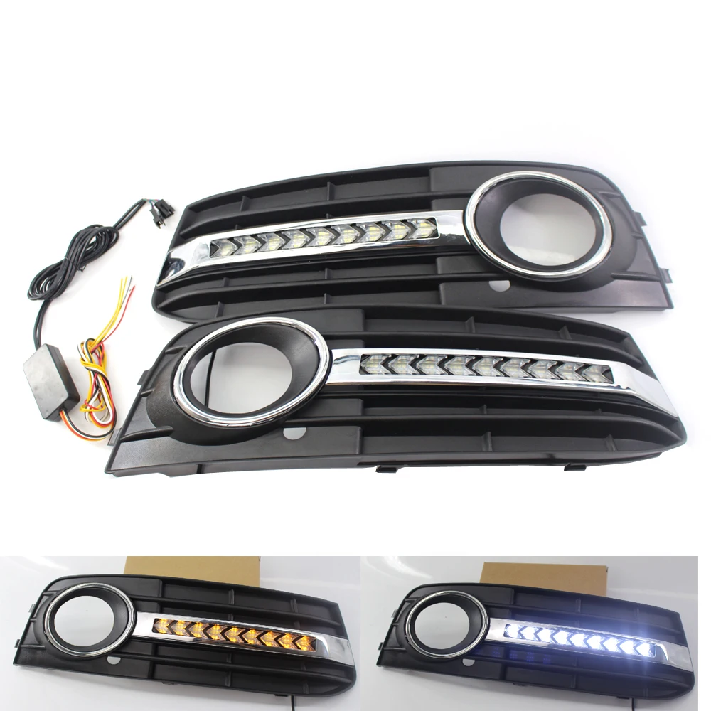 

Flowing Fog Light Bezel Grille Cover with LED Daytime Running Lamp Mesh Grille Turn Signal Lamp DRL For Audi A4 B8 09-11