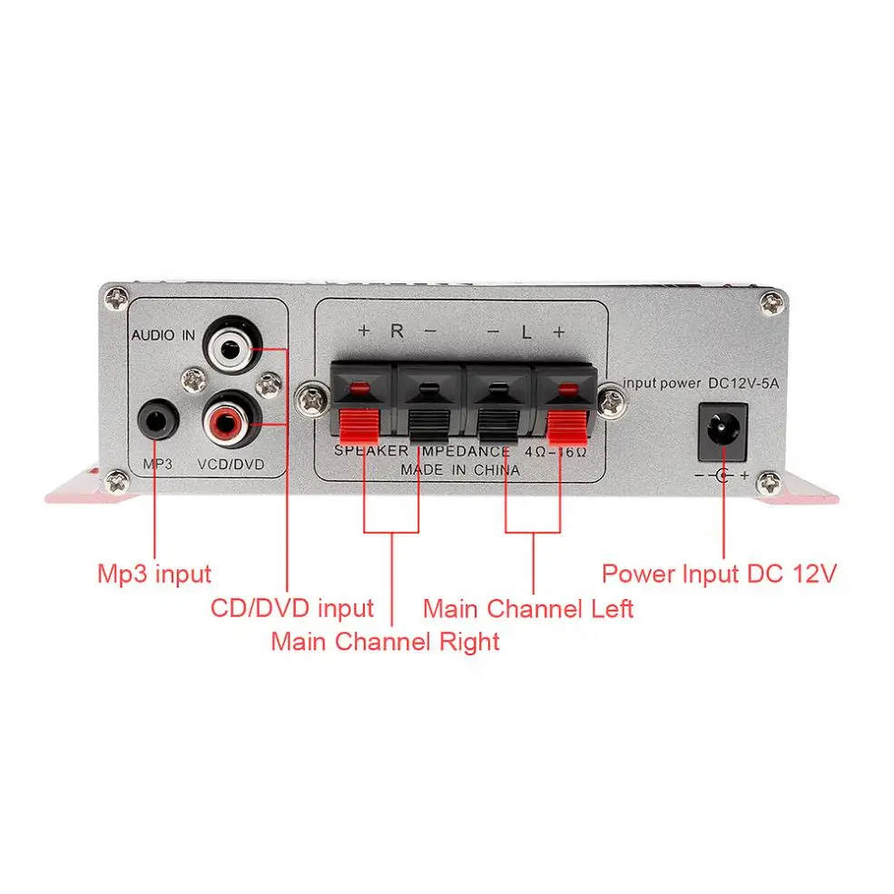 Amplificateur Stéréo de Voiture Hi-Fi DC12V 5A 85dB, Prise en Charge de CD / DVD/MP3, Entrée pour Hurbike/Home