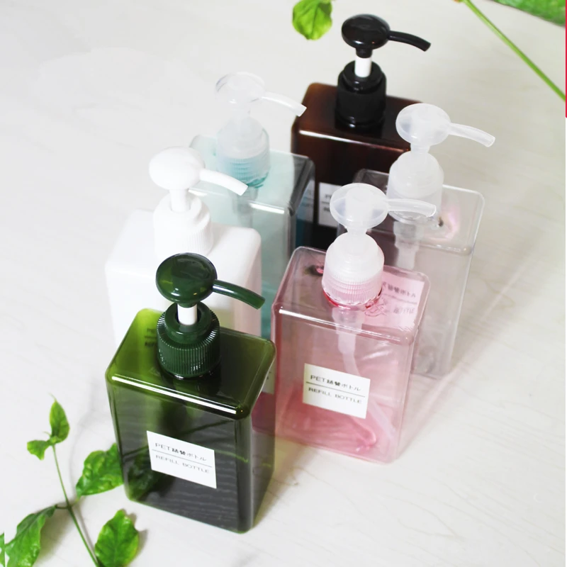 

300ml 10oz Square Empty Refill Bottle PETG pink cosmetic bottle lotion pump color bottle plastic travel shampoo bottle 280ml