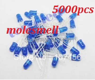 

5000pcs 5mm blue Ultra Bright led Diffused blue LED Lamps New free shipping 5mm blue lens led 5mm big/wide angle led lamp