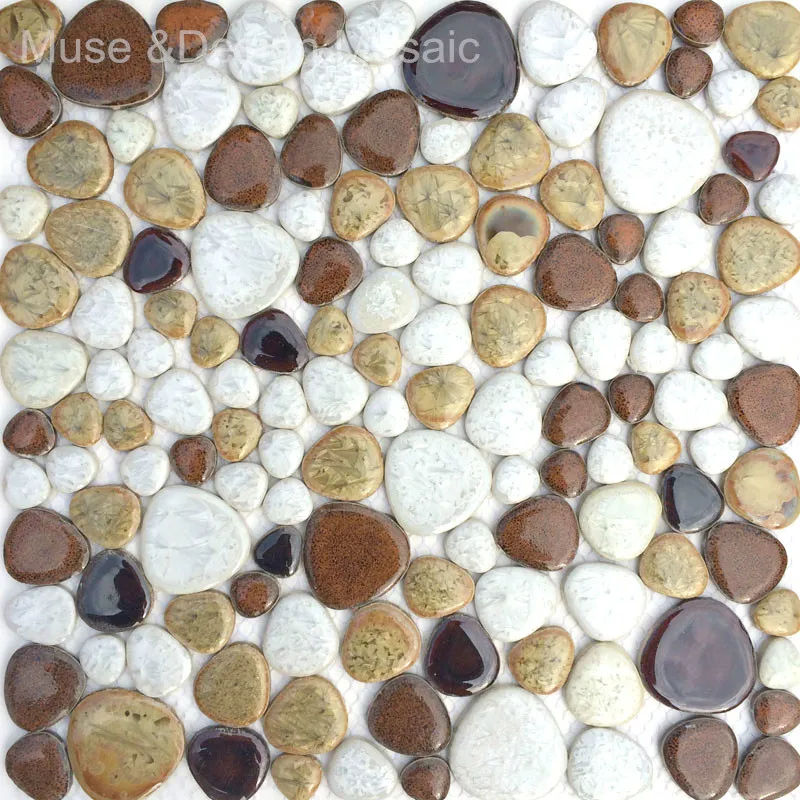 

11 Sheets Brown Tans White Pebble Ceramic Mosaic tile, bathroom Kitchen Backsplash Porcelain Wall Floor tiles