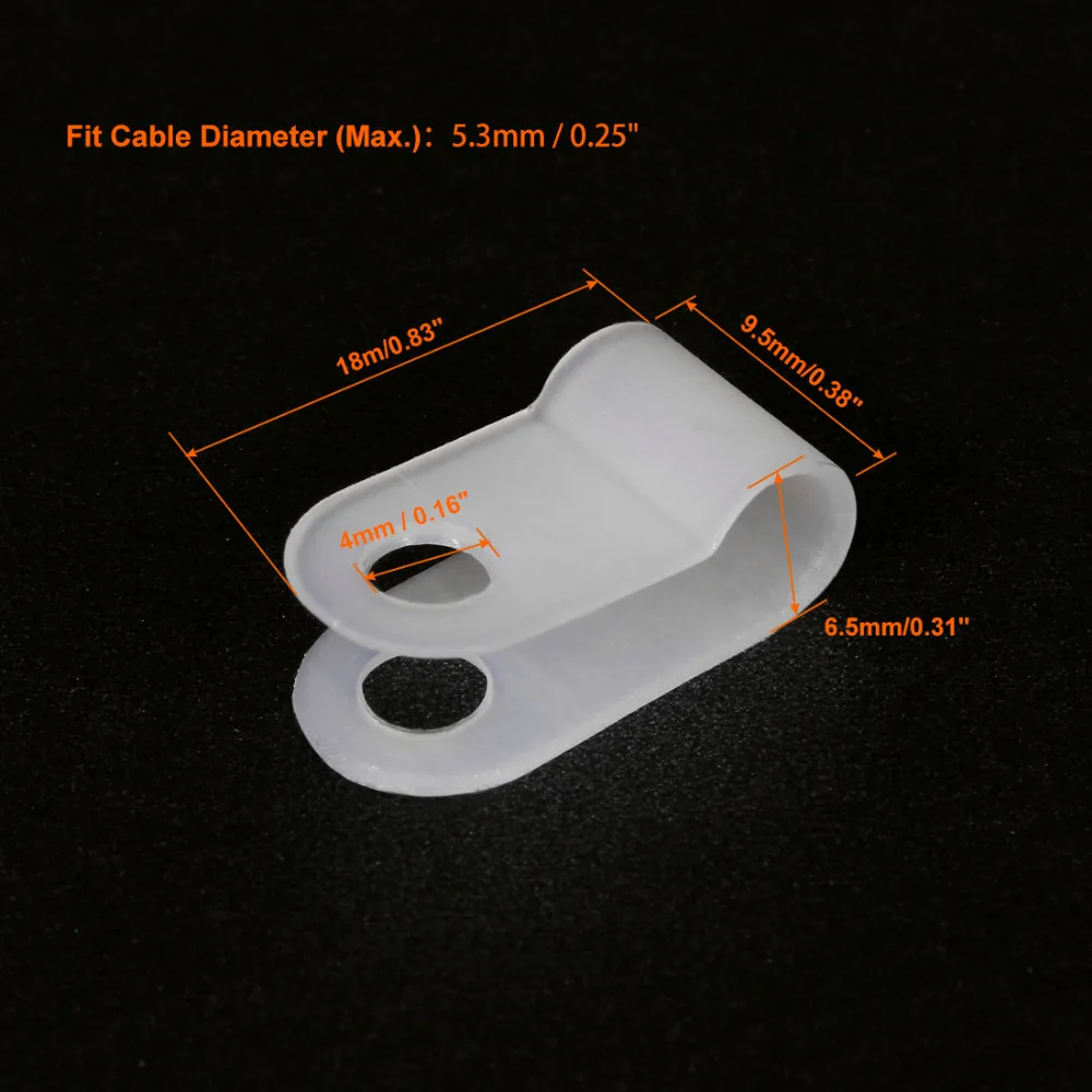 30Pcs 3.1/5.3/7.9/15.8/19.4mm Nylon R-type Cable Clamp Organizer Cord Clips White/Black for Wire Management