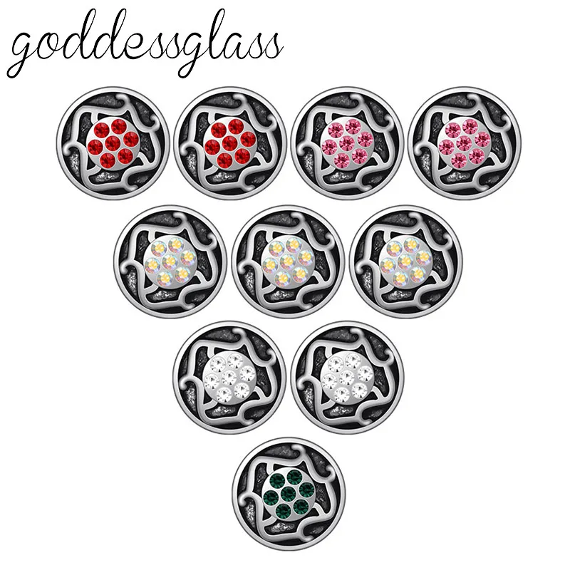 New Beauty 10pcs mixed Rhinestones Round patterns 12mm snap buttons fit 12mm snap bracelet jewelry wholesale KZ9108