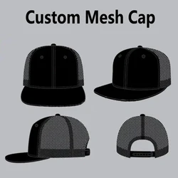 Custom Mesh Cap Trucker Cap Flat Brim 6 Panel Custom Design Mesh Snapback Cap HipHop Hat Adult Kids Size Personalized