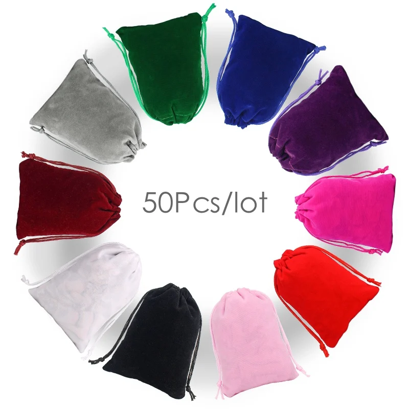 50Pcs/Lot Drawstring Velvet Bag 12x15 13x18cm Pouches Small Size Jewelry Gift Display Packing Sachet Can Customized