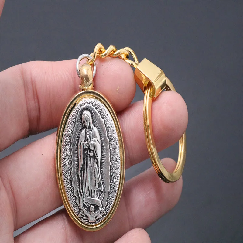 Christ Jesus Key Ring, Virgin Keychain Virgin Key, Men\'s and Women\'s Backpack Pendant. Our Lady of Guadalupe Ring Circle