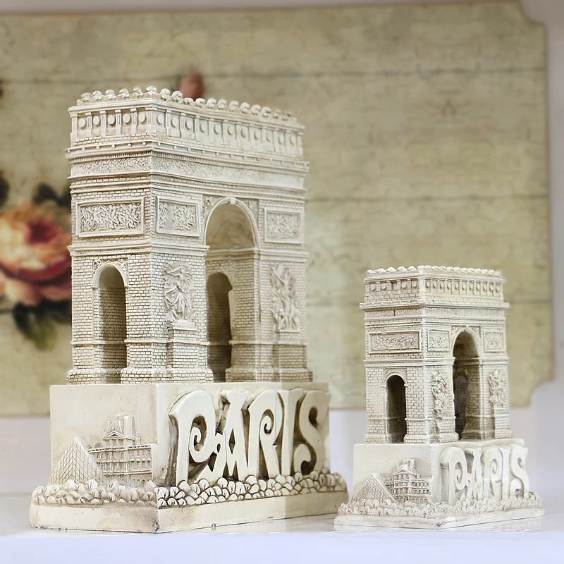 French Landmark Triumphal Arch Ornament Crafts Statue European Building Resin Model Figurine France Architecture Sculpture Home