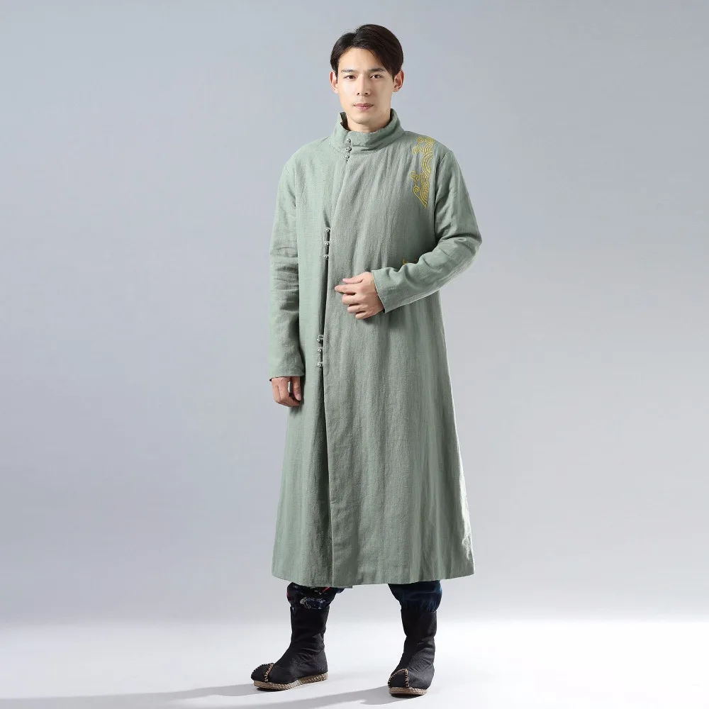 LZJN – veste longue brodée dorée pour homme, manteau traditionnel chinois en velours, Erkek Mont 2020, automne hiver MF-51