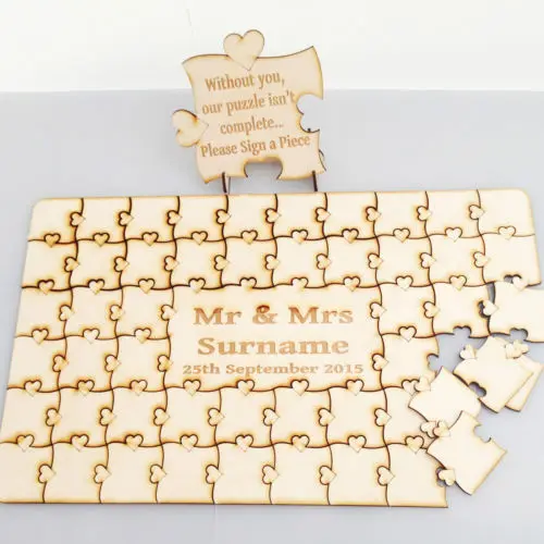 customize wooden rustic  jigsaw puzzles wedding guest books Alternative signature guestbooks with sign board party  photo props