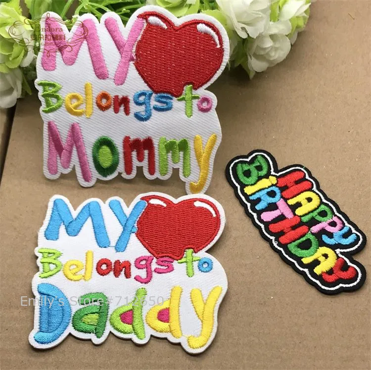 2018 New arrival 10 pcs Happy Birthday Father's Mother's Embroidered patches iron on holiday Motif Applique embroidery accessory