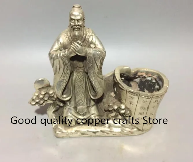 

Collection archaize white copper Confucius pen container Statue