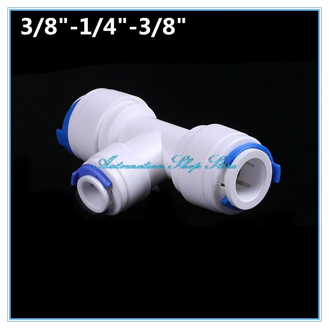 

5Pcs 3/8" - 1/4" - 3/8" Tube OD T qucik connection RO Water Connector Fittings Reverse Osmosis Aquarium System