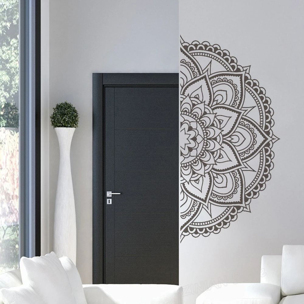 Modern Design Half Mandala Flower Pattern Wall Stickers For Bedroom Headboard Wall Decal Boho Style Art Mural Living Room Z923