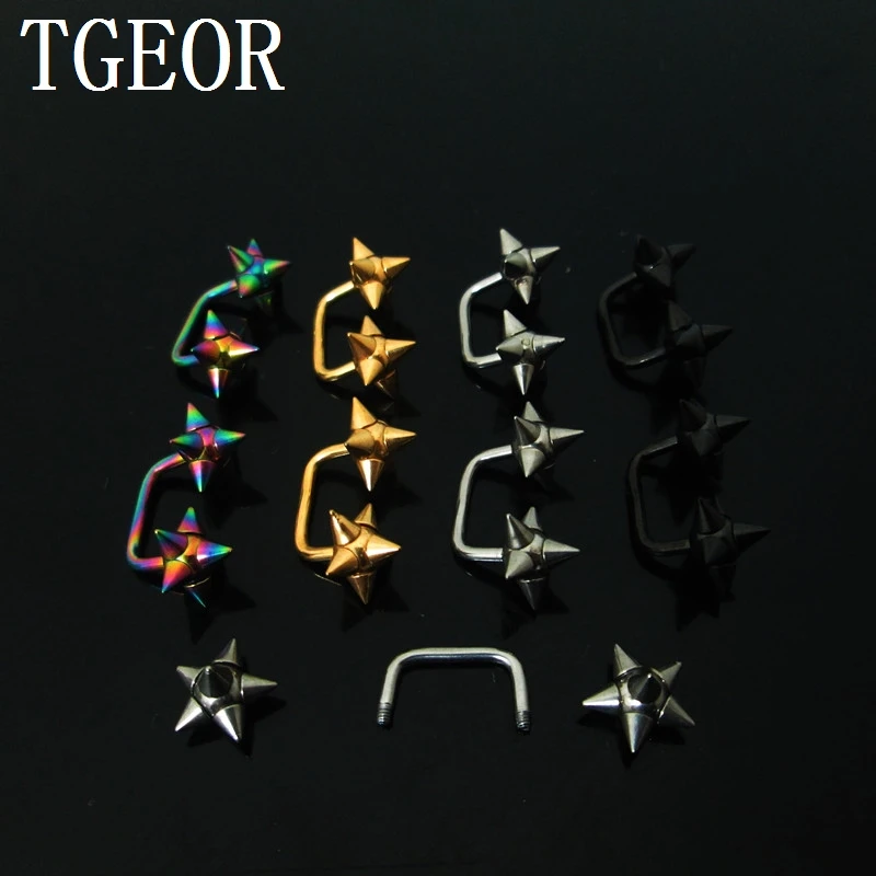 Hot new arrival mixed colors 1 Pair 1.2*8*8/8mm surgical Stainless Steel double spike balls ear piercing earring