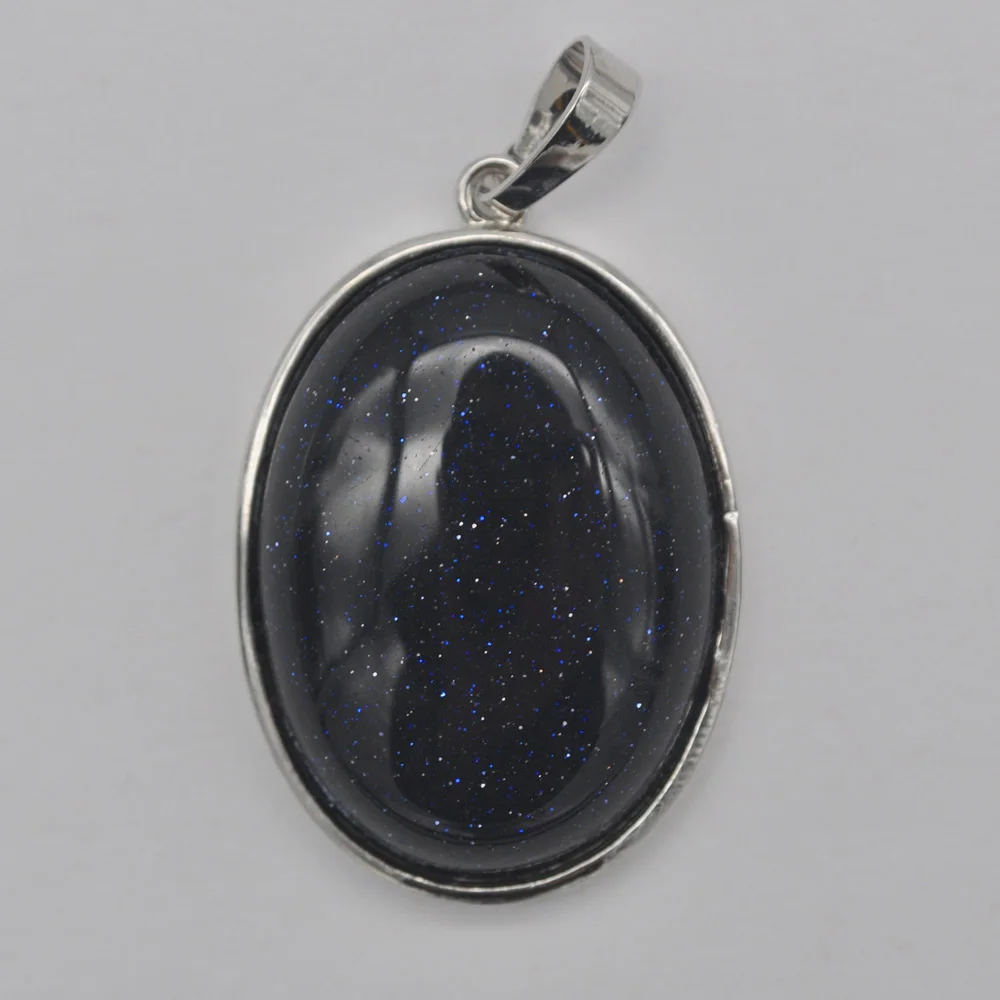 Natural Blue Sandstone Bead Oval Pendant Jewelry For Woman Gift S935