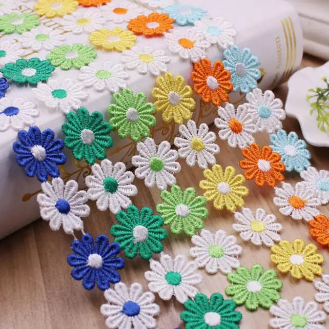 30yards 12 Colors Daisy Flower Lace Trim Knitting Wedding Embroidered DIY Handmade Patchwork Ribbon Sewing Supplies Crafts