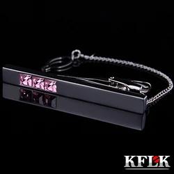 KFLK Jewelry  necktie clip High Quality tie pin for mens s Pink Crystal tie bars 4 Colors  tie clips guests