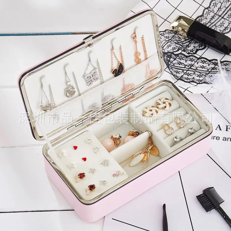 Exquisite Travel Jewelry Box Women Leather Rectangle Packaging Necklace Rings Earrings Storage Organizer Display Gift Boxes Case