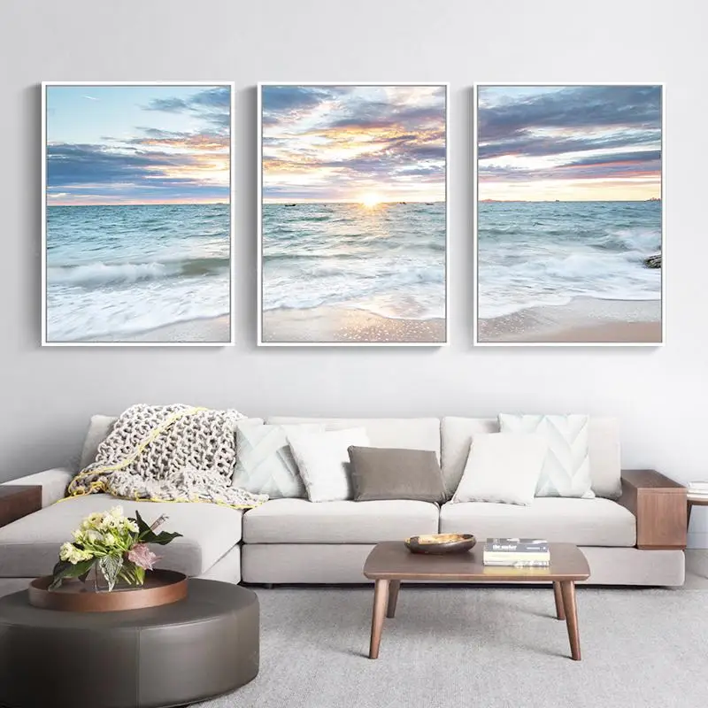 2018 New 5D Modern Living Room Landscape Diamond Painted Full Drill New Sunshine Beach Triptych Painting Brick Stone Embroidered