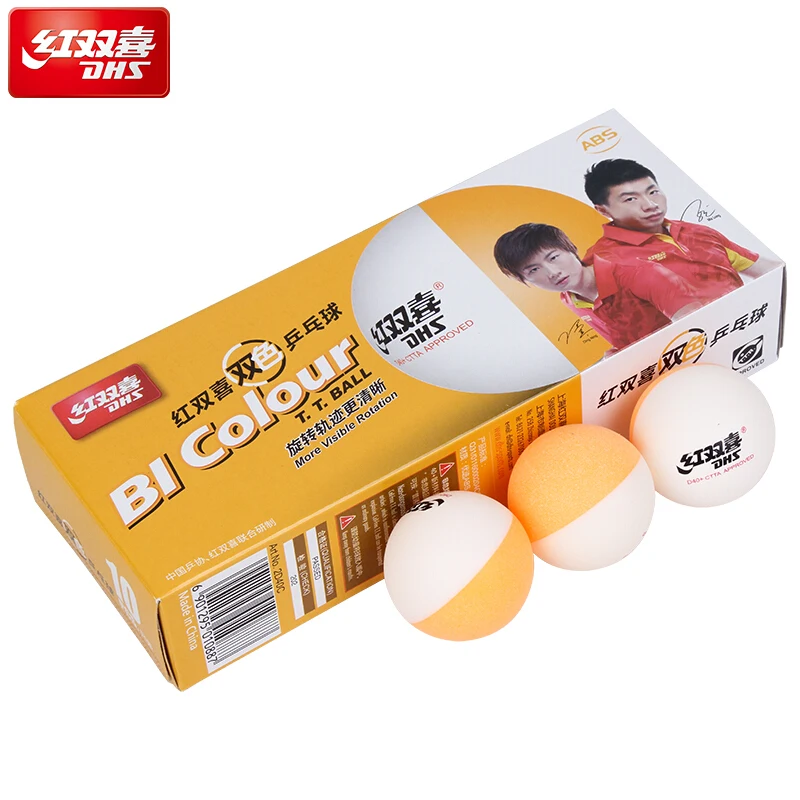 DHS BI Colour balls New material double color seamed ABS D40+ Plastic table tennis ball ping pong poly