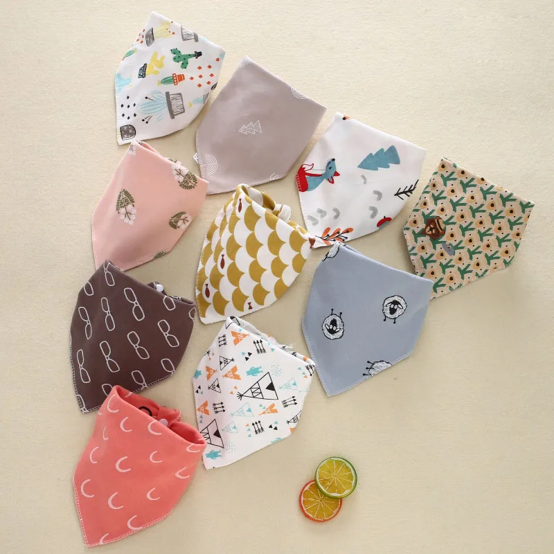 

5Pcs Baby Bibs Triangle Cotton Cartoon Child Bibs Dribble Bibs Newborn Absorbent Cloth Soft Comfortable Adjustable Snaps