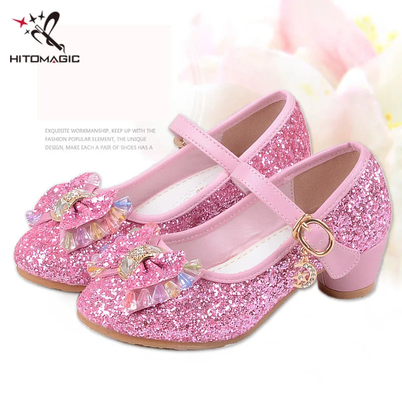 HITOMAGIC High Heel Shoes For Dance Children's Shoes For Girls Princess Shoe Girl Children Footwear Leather Lady Party Dress