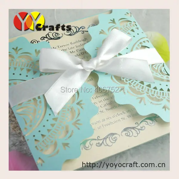 10pcs Wedding Decoration Blue Lace Formal Invitation Cards with Blank Inner Paper&Envelop