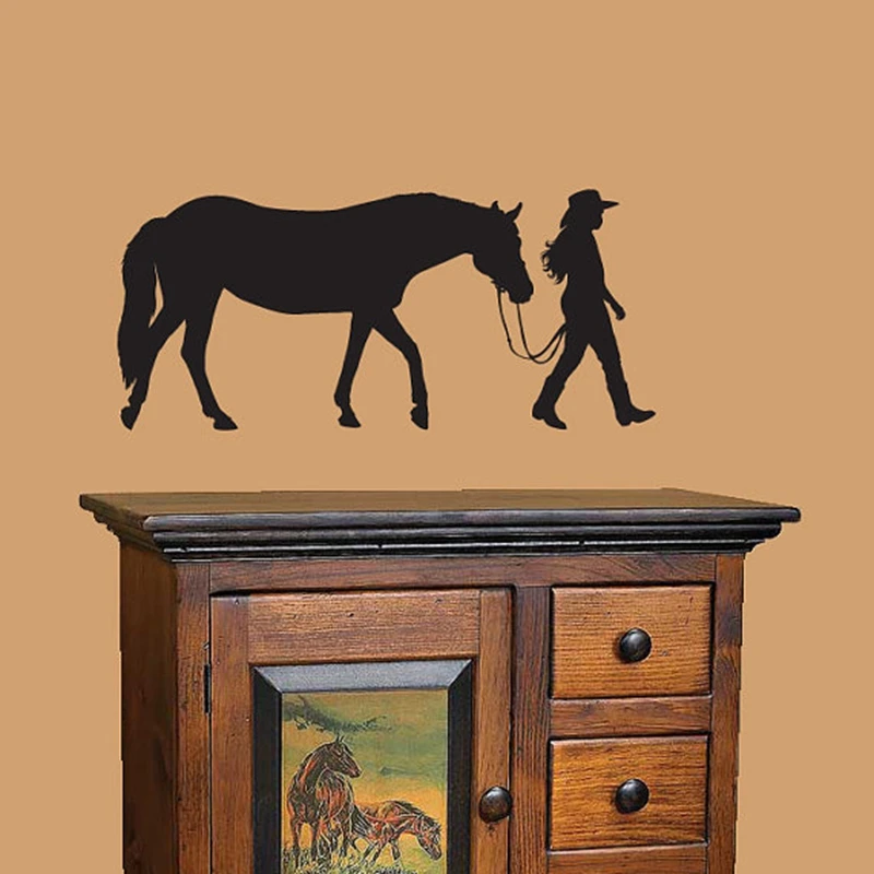 Horse And Rider Vinyl Wall Decal Stickers Cowgirl Art Farmhouse Wall Decor P2031