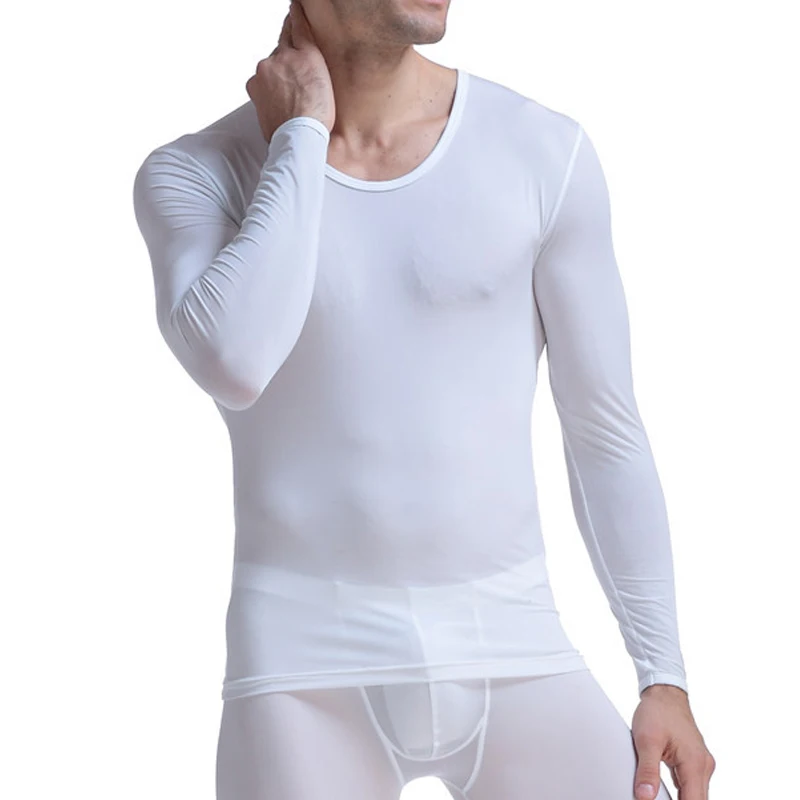 CLEVER-MENMODE Men Thermal Underwear Winter Long Sleeve Undershirt T Shirt Transparent Thin Tops Tee Long Johns Tops Comfortable