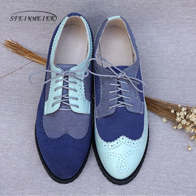 

Туфли-оксфорды женские из натуральной кожи, винтажные Лоферы ручной работы на плоской подошве, на шнуровке, Повседневная Коричневая фотообувь для женщин