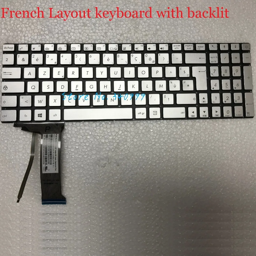 New AZERTY clavier for ASUS N551 N551J N551JQ N551JK N551JM N551JW French with backlit silver keyboard