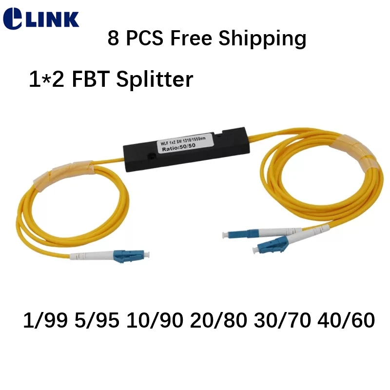 FBT splitter 8pcs LC Abs box dual window 30/70 90/10 80/20 ratio optical fused coupler for FTTH 1310/1550nm free shipping ELINK