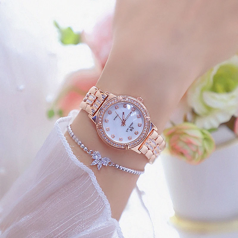 Watch Women Luxury Brand Fashion Rose Gold Diamond Crystal Ladies Watches Rhinestone Wristwatch Women Bayan Kol Saati