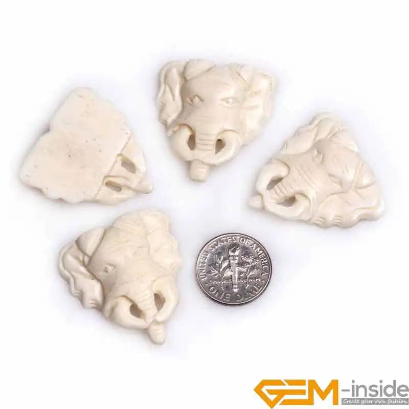 

Big White Carved Bone Animal Elephant Head Beads Loose Beads For Jewelry Making bulk 4 PCS Wholesale