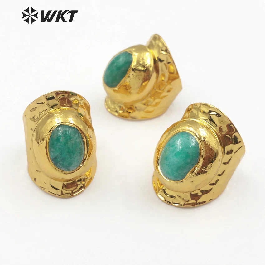 WT-R322 WKT Egg shape stone cocktail women rings with gold metal plated trendy style big size ring for jewelry gift making