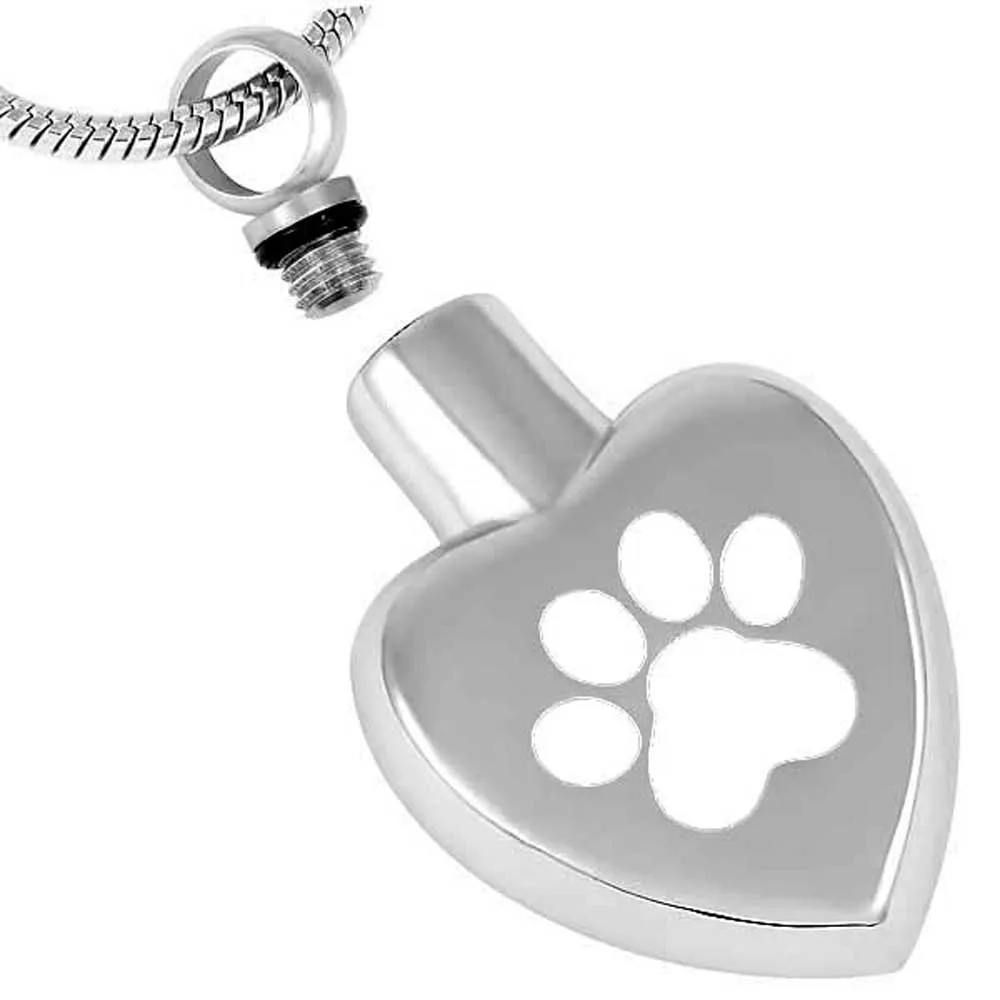 IJD18005 Women Men Pet Heart shape Cremation urn necklace,Paw Print Dog Cat Pet Urn Pendant for Ashes Memorial Cremation Jewelry