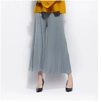 

HOT SELLING Miyake Spring and summer fashion solid mid waist all-match straight wide leg pants female IN STOCK