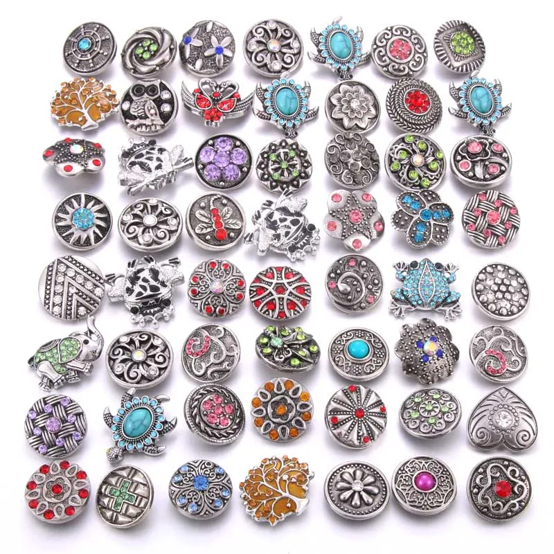 Wholesale 10pcs/lot Colorful Mix Random 12mm 18mm Snap Jewelry Rhinestone Snap Button for Snap Bracelets Necklaces Jewelry