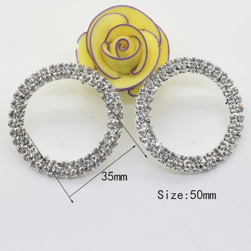 New 10pcs 50mm Circle Rhinestone Buckle Diamante Crystal Slider DIY Craft Supplies Wedding Invitation Card Decoration