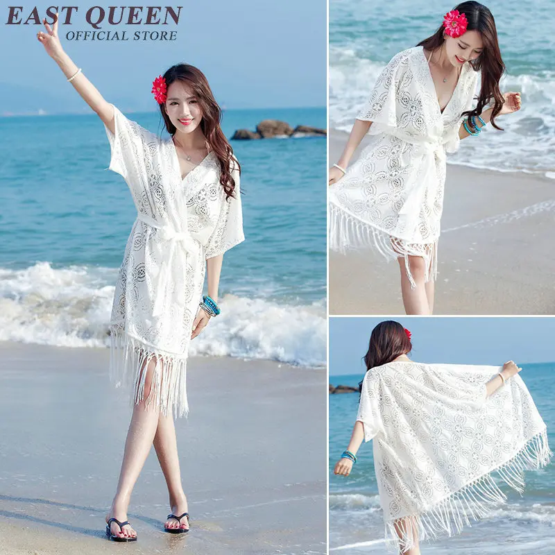 Putih crocheted cardigans rumbai pinggiran musim panas panjang cardigan berongga out lace cardigan pantai menutupi tunik NN0185 YQ