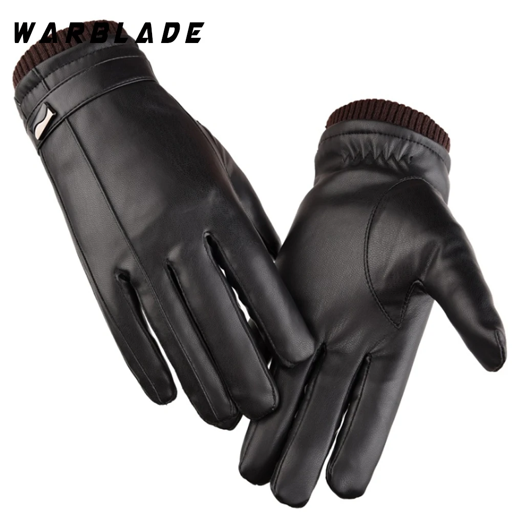 Hot Men\'s Luxurious PU Leather Winter Driving Warm Gloves Cashmere Tactical gloves Black Drop Shipping High Quality WarBLade