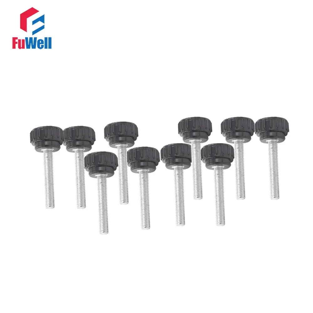 10szt Pokrętło radełkowane M6 x 20mm Gwint męski 18mm Średnica okrągłej głowicy Uchwyty radełkowane Śruba wymienna na typu Nakrętka Pokrętło zaciskowe